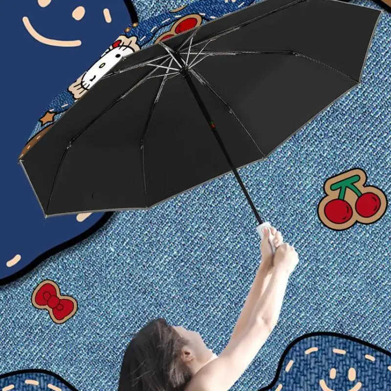 Sanrio Sanrio Hello Kitty Red Nose Tip Automatic Umbrella Kawaii Anime Sunscreen Uv Protection Fashion Cowboy Series Foldable Umbrella L251029