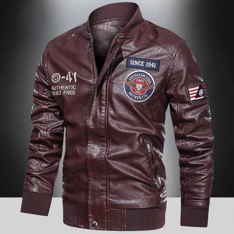 Spring and Autumn Mens Motorcycle Suit Leather jacket Color blocking American baseball collar pilot casual PU leather jacketT251029