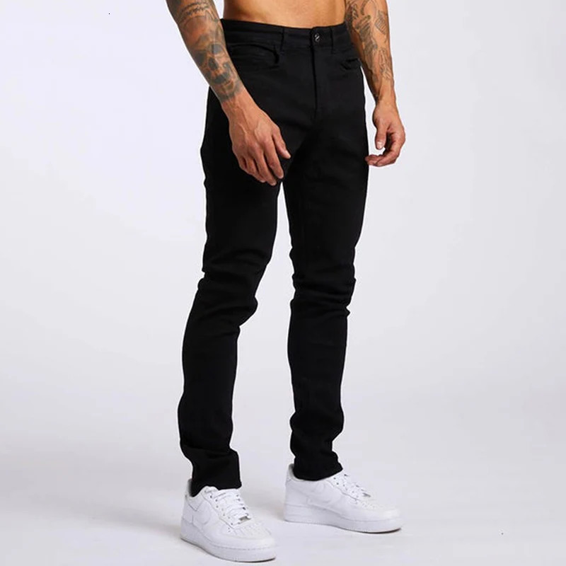 Mens Jeans Elastic Skinny Solid Color Stretch Pencil Pants Slim Fit Denim Jeans Jogging Streetwear Cowboy Casual Trousers Blck 251029