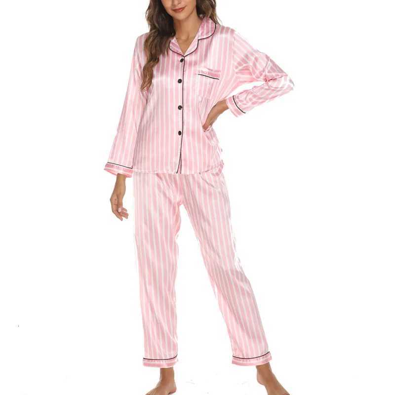 Fall and Winter Women Nightwear Cardigan Lapels Long Sleeves Stripes Pajamas Soft Loungewear TwoPiece Set Sleepwear HomewearT251029