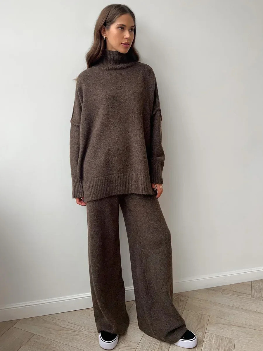 Bornladies Womens Autumn Winter Turtleneck Sweater Pants Set Loose Casual Knitted Thicke Pullover 2 Pieces Sets 251028