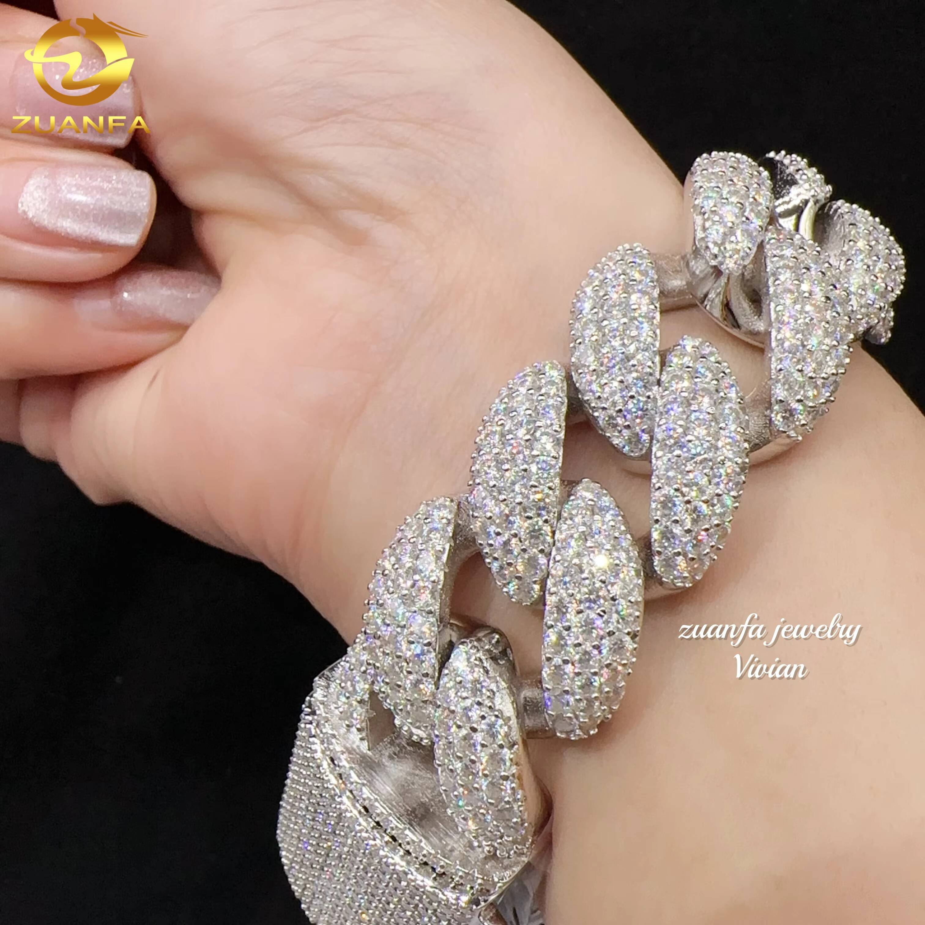 Fashion Fine Jewelry Sterling Silver 925 Vvs Moissanite Lab Diamond Hip Hop Iced Out Jewelry Cuban Link Chain Bracelet Men