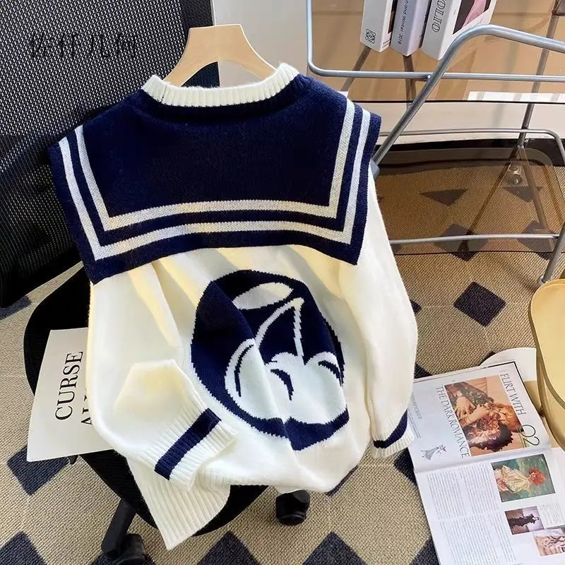 Sweet Sailor Collar Sweaters for Women Loose College Style Cardigan Woman 251029