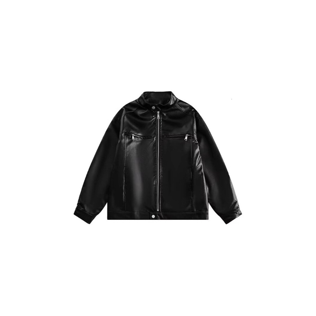 American Street Style Designer Jacket Zipper PU Leather Jacket 2025 New Couple Loose Leather Jacket Motorcycle Jacket