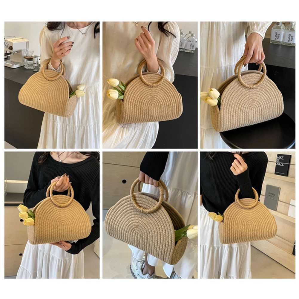 Handwoven Shoder Purse Chic Cott Rope Holiday Travel Handbag Rattan Bag Vai Bag for Wen and Girls D251029