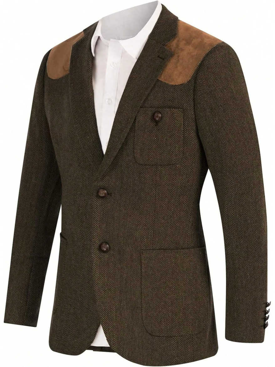 Classic Men Suit Herringbone 1 Piece Wool Jacket Single Breasted Notch Lapel Leisure Occasions Customized trajes para hombre