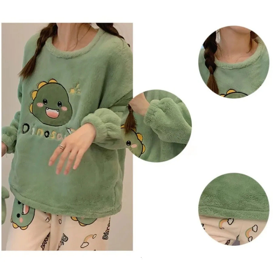 Autumn Winter Flannel Lounge Sets Womens Cute Sheep Printing Princess Home Wear Round Neck Long Sleeve Two Piece Set 251029