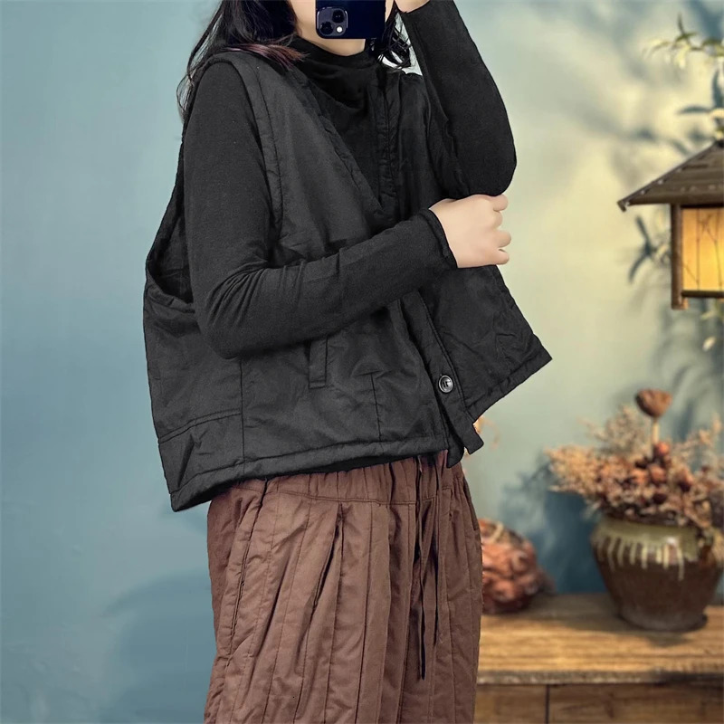 Womens Light Down Cotton Padded Jacket Autumn Winter Vest Loose Stacked Sleeveless Vneck Waistcoat Casual Tank Top Coat Female 251027