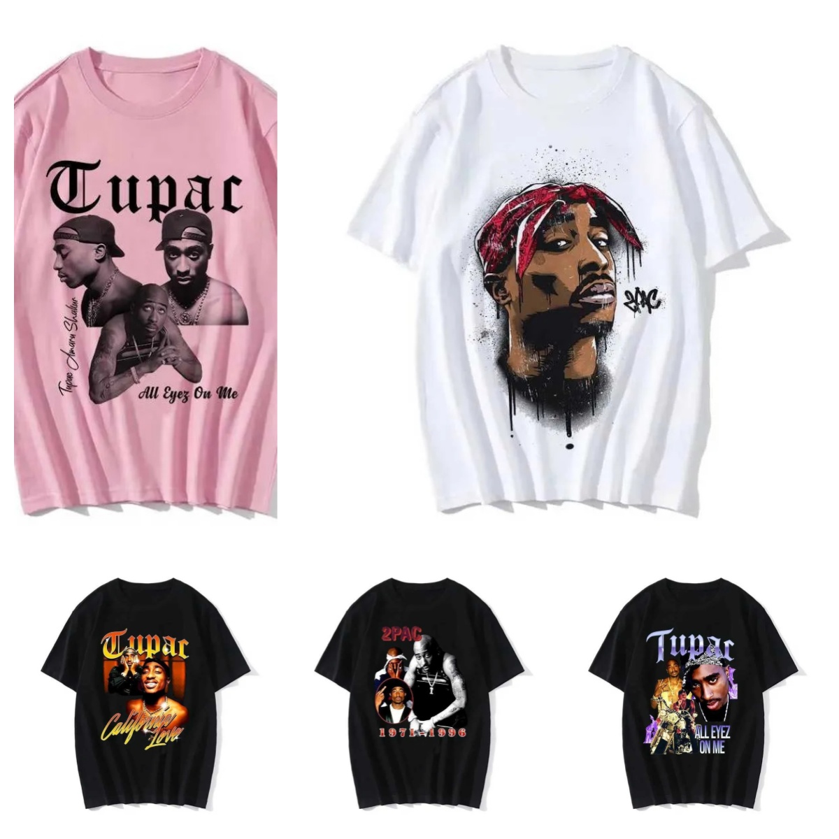Summer fashion T-shirt rapper Tupac top hip-hop streetwear oversized short sleeved mens and womens T-shirts