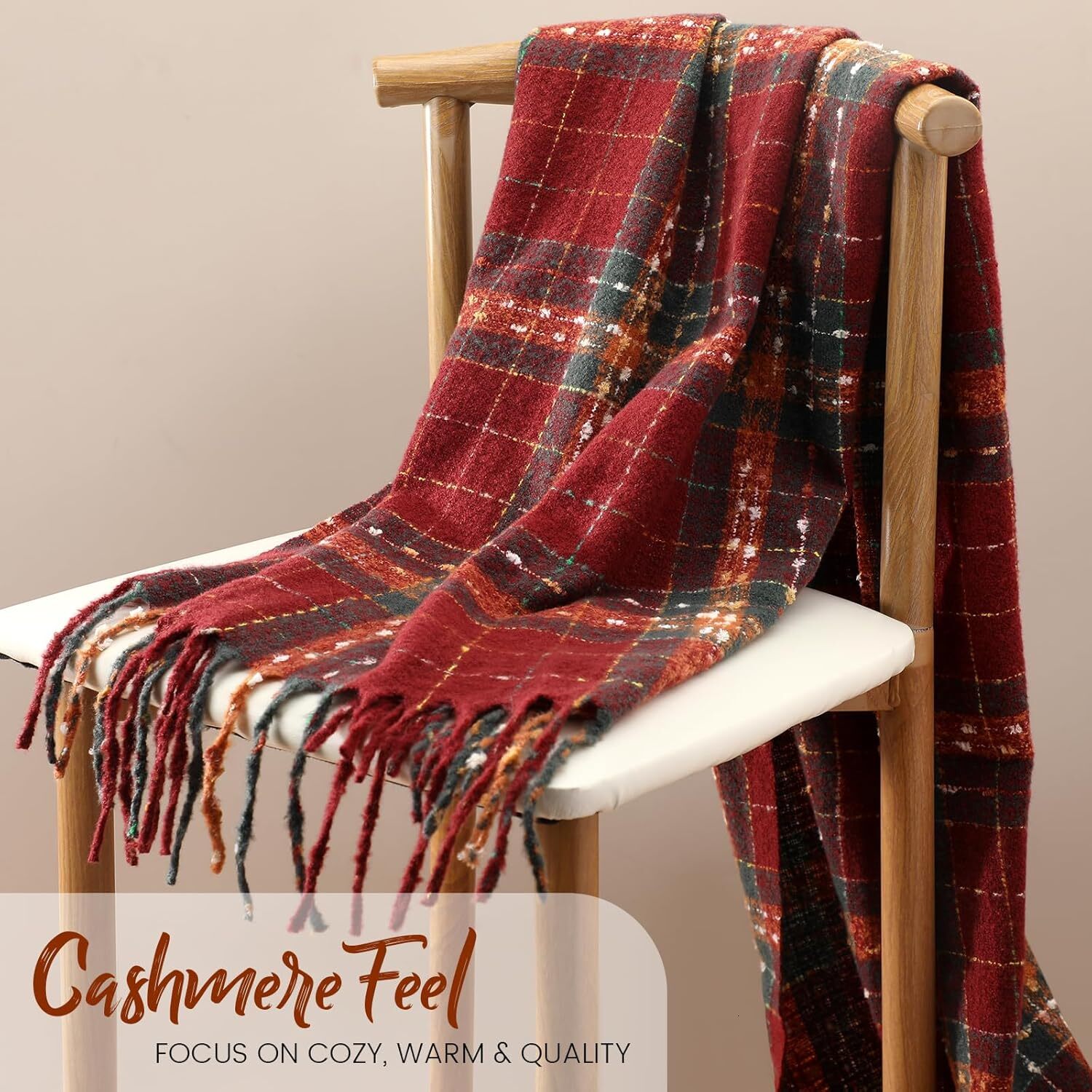 Custom Womens Winter Scarf, Cashmere Feel Plaid Scarfs for Women, Soft Pashmina Shawls and Wraps, Long Blanket Scarf