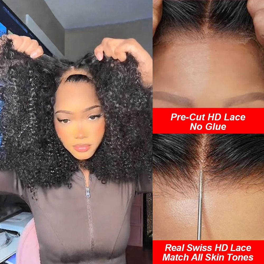 Short Curly Bob Lace Front Human Hair Wigs With Baby Hair Synthetic Lace Closure Wig For Black Women Pre Plucked