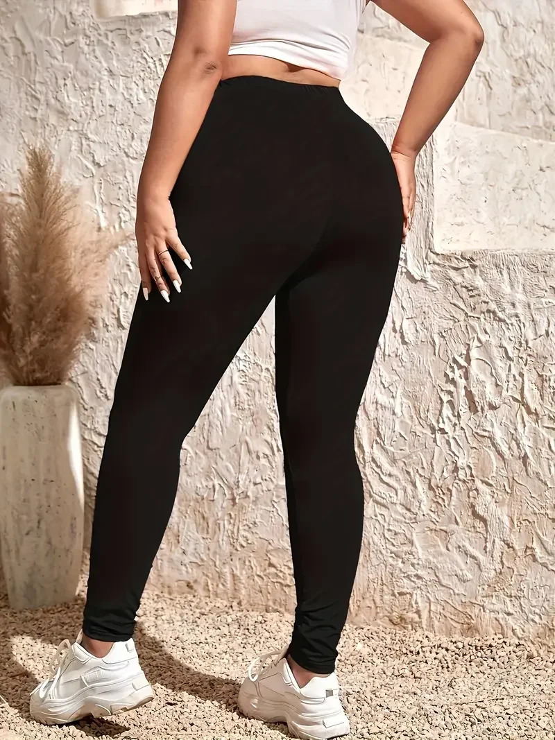 Plus Size Womens Black Highstretch Leggings Wear Ninepoint Pants Highwaisted Plus Fat Solid Color Small Feet Pants 251029