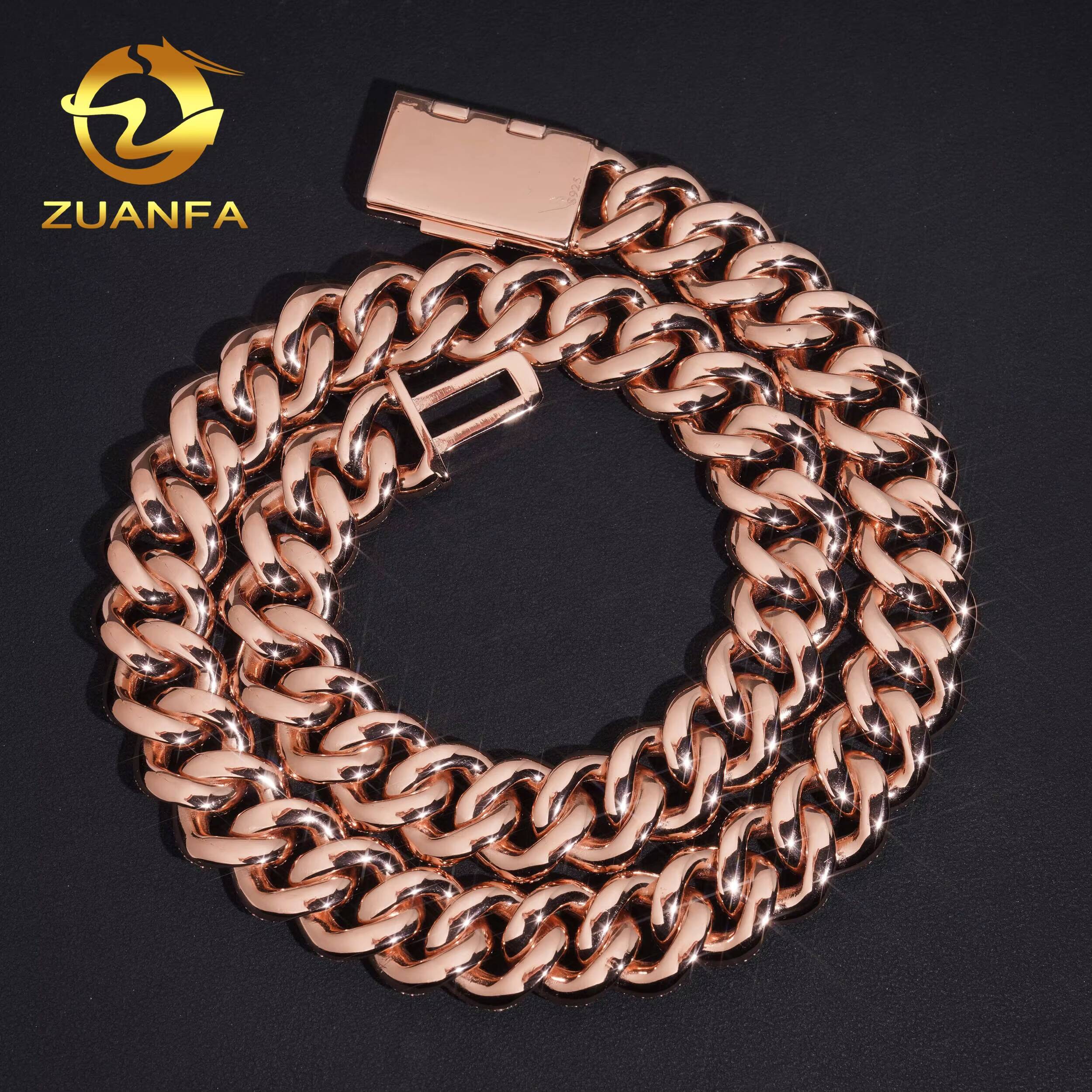 Pass Diamond Tester Rose Gold 18mm Iced Out Moissanite 925 Sterling Silver Hip Hop Cuban Link Chains