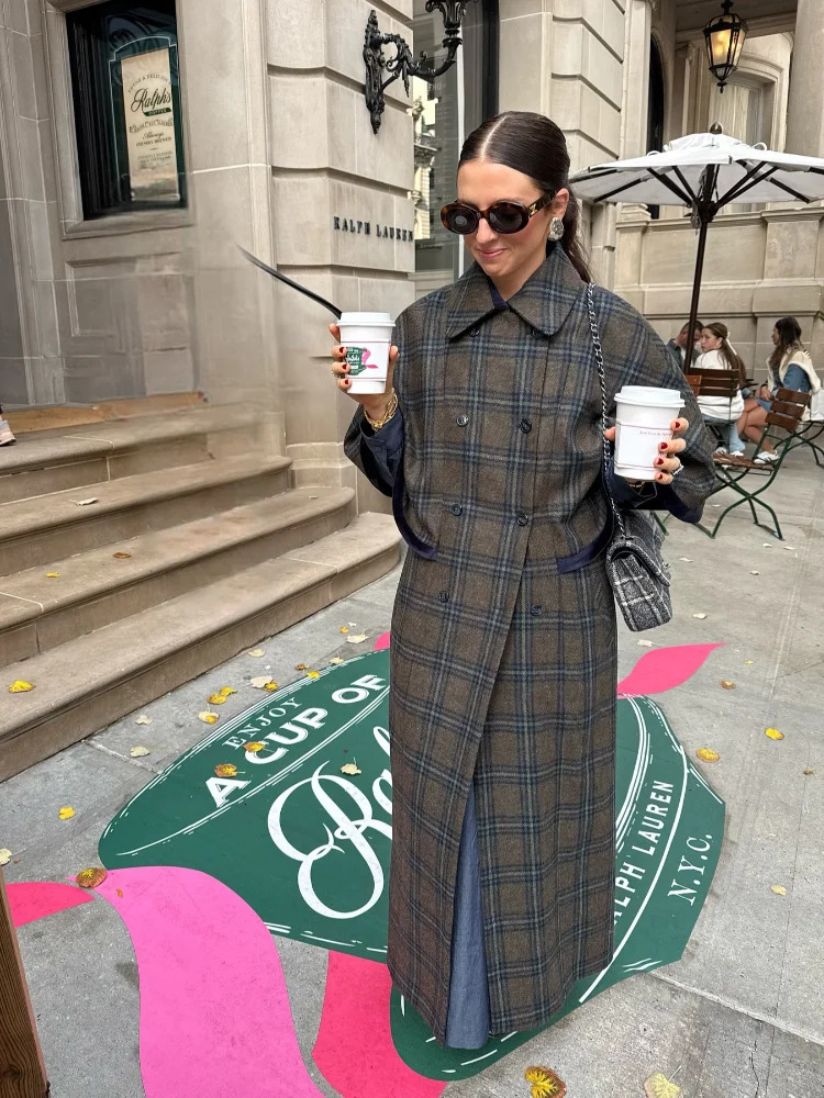 Elegant Cloak Double Breasted Long Coats Women Retro Lapel Side Loose Coat Female Autumn Winter Fashion Lady Outwear 251028