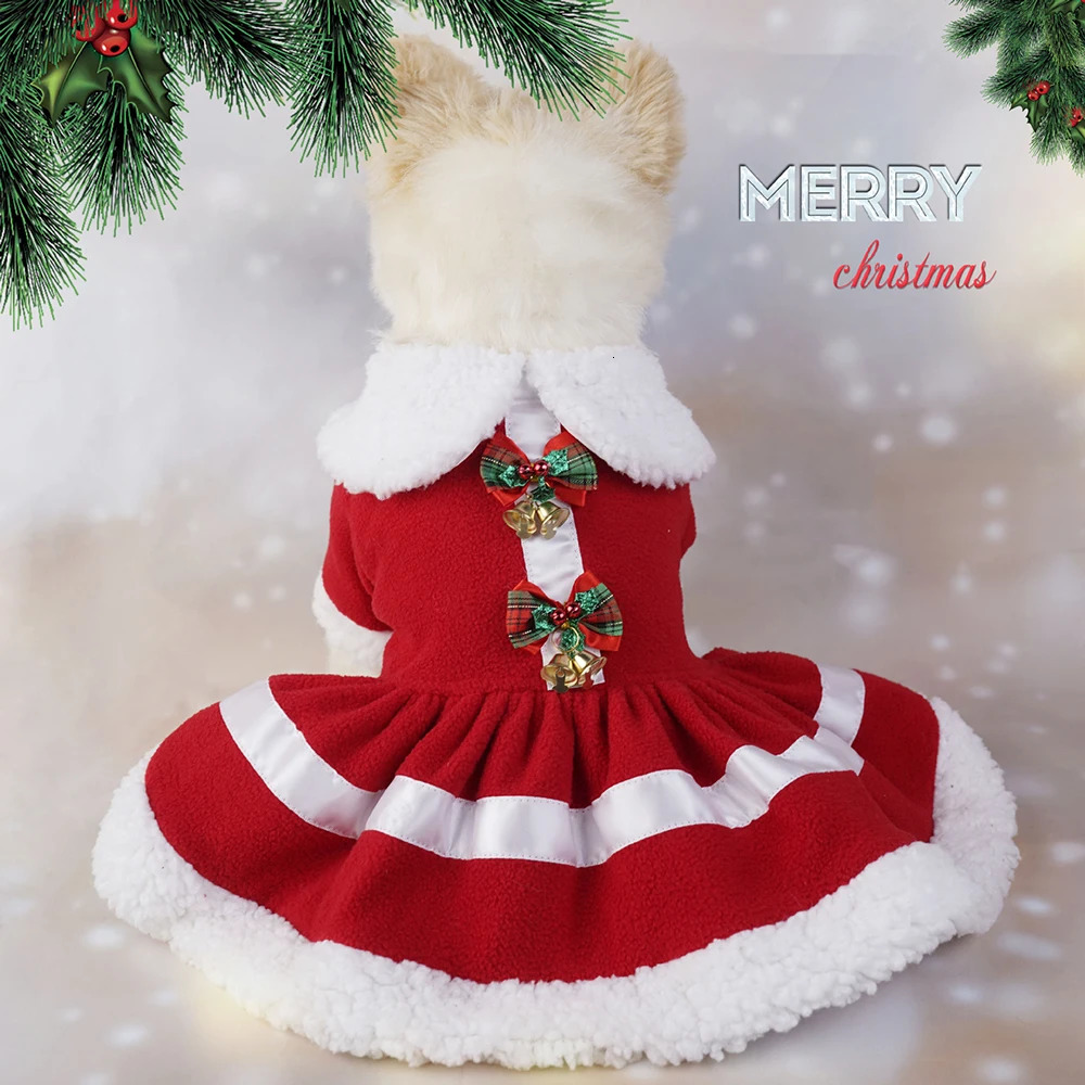 Christmas Dog Clothes Dog Ruffle Edge Dress Coat Xmas Plush Dress Skirt Pets Cat Warm Dress Bow Headbands Collar Skirt Supplies 251029