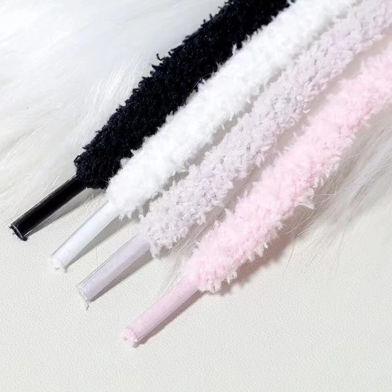 08cm width 1 Pair Cute Plush Sneakers Shoelaces Men Women Hightop Casual Canvas White Flat Shoes Laces Strings Accessories 251029