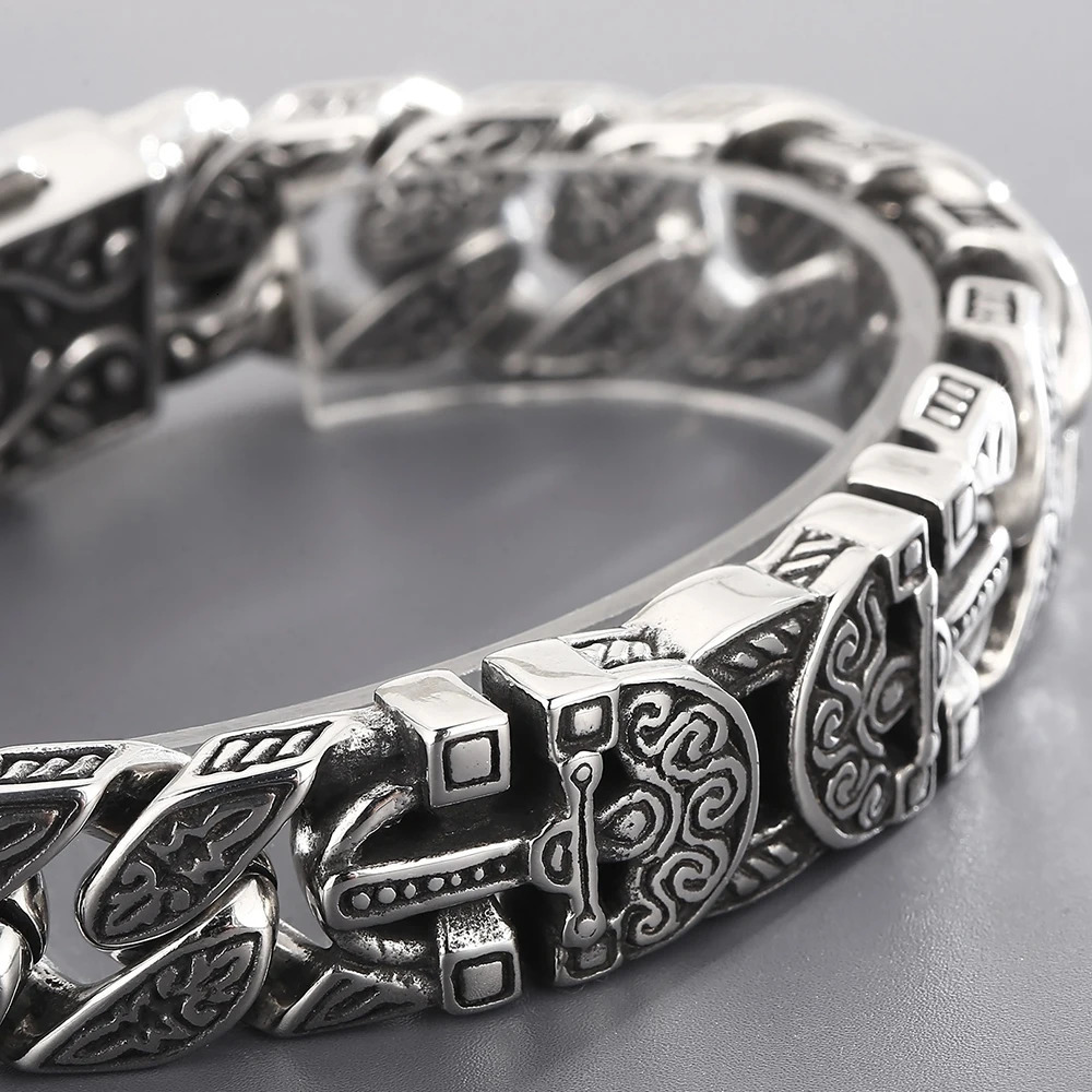Cast Stainless Steel Cross Bracelets Vintage Metal Bangle Heavy Retro 15MM Chain Mens Bracelets Cool Male Hand Jewelry Armband 251028