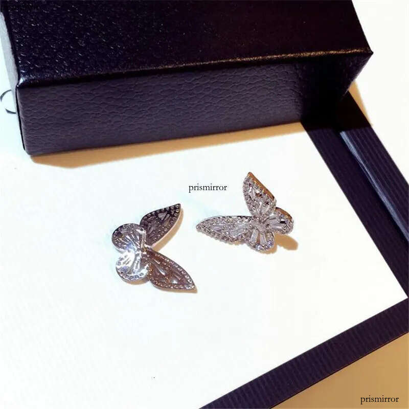 2021 New Women Fashion Jewelry Sterling Sier Princess Cut Sweet Cute White Topaz CZ Dia Ins Popular Wedding Butterfly Earring