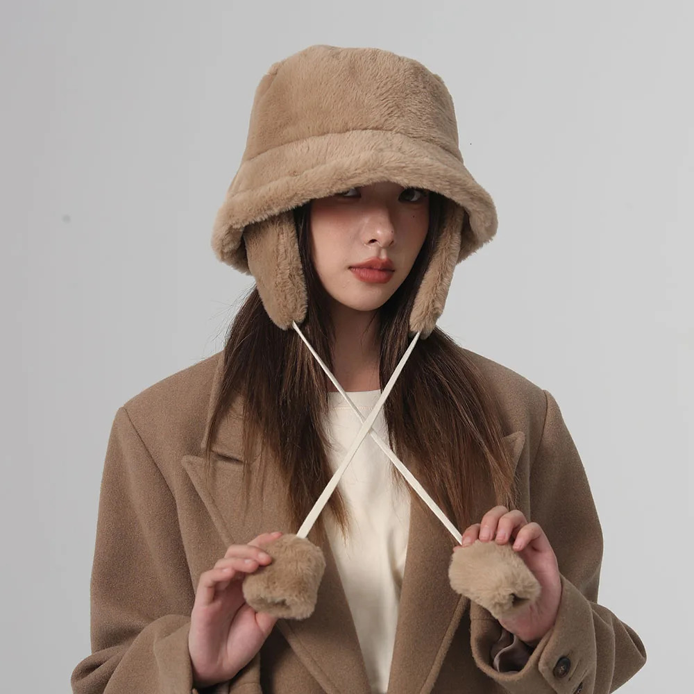 Bomber Winter warm bucket hat hats for women Golf cap Hiking fur Barrel Cotton fabric Ear protection 251013