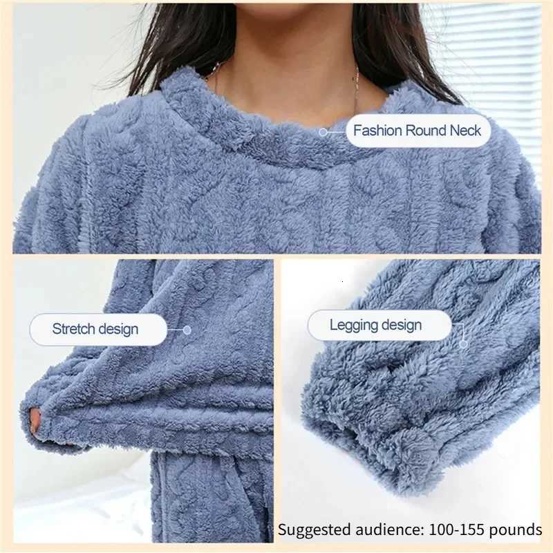 Womens Winter Pajama Set Soft Warm Thickened Fleece Long Sleeve Homewear Sleepwear Suitable for Indoor Outdoor UseT251029