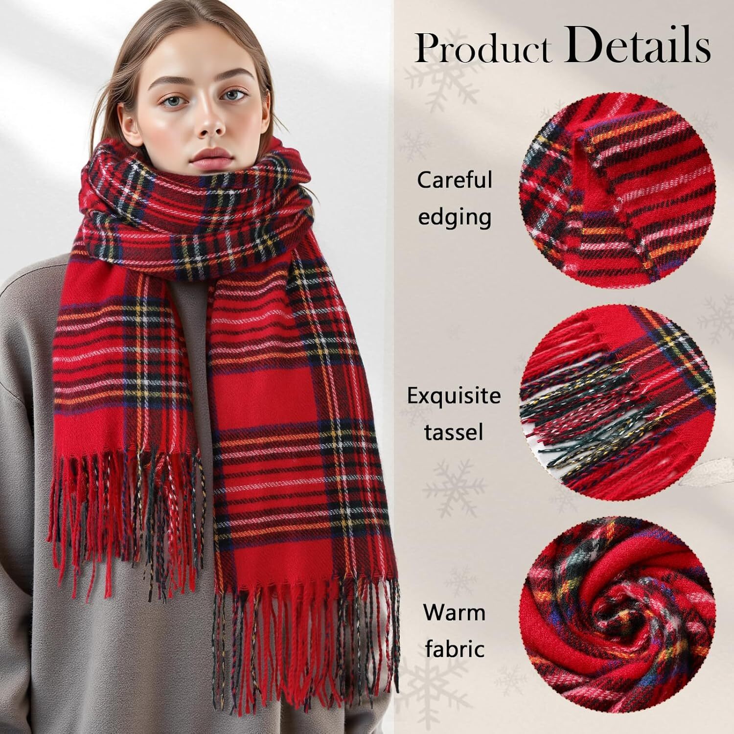 Custom Winter for Women, Scottish Checked Scarf Cashmere Feel Christmas Long Oversized Fashion Scarves