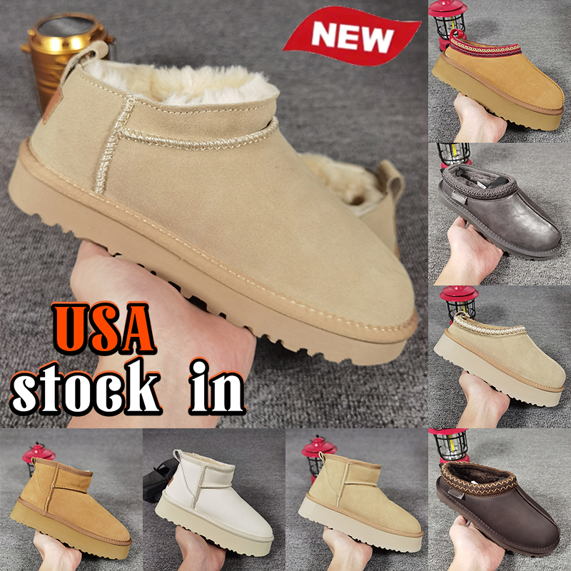 Tasman Designer Slides classic micro slippers tazz platform leopard Fur slide Mini Snow Boots men women LTHR Australia boot winter Shoes Fluffy Sheepskin Slider