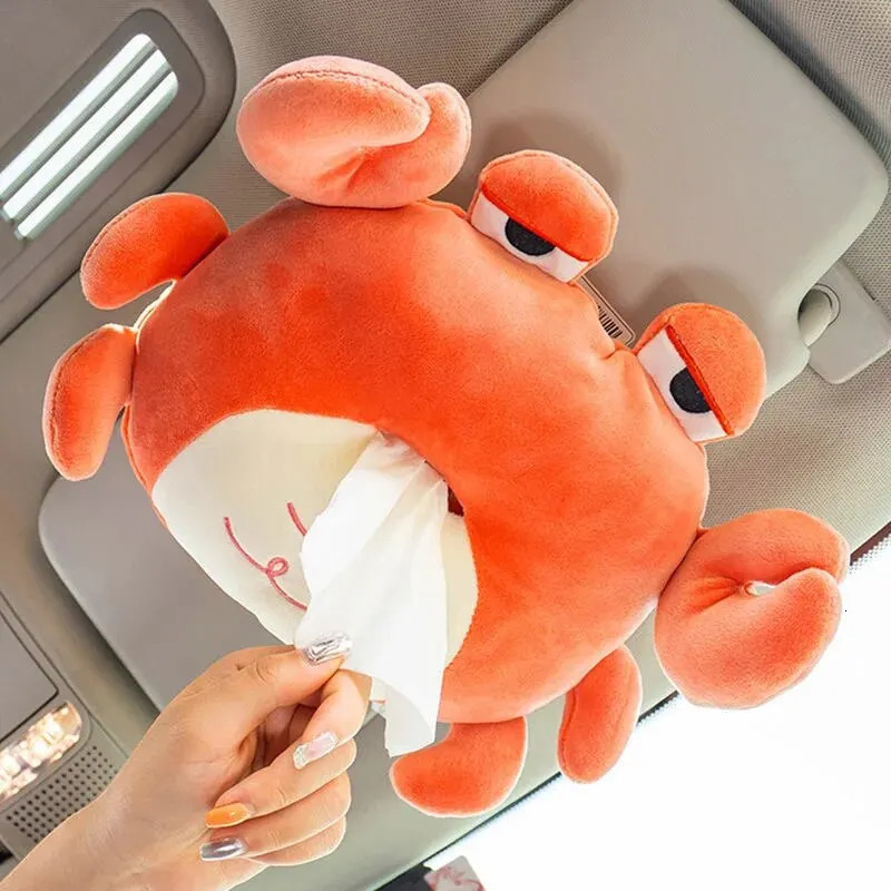 Cute red Crab Car Tissue HolderCartoon Plush Auto Paper Towel Box Holder Universal Car seat Decor NonSlip Safe Auto 251029