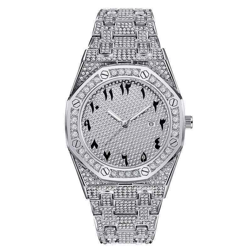 Men's Hip-Hop Diamond-Studded Brand Cool gold Calendar Quartz Watch Niche Light Luxury Style
