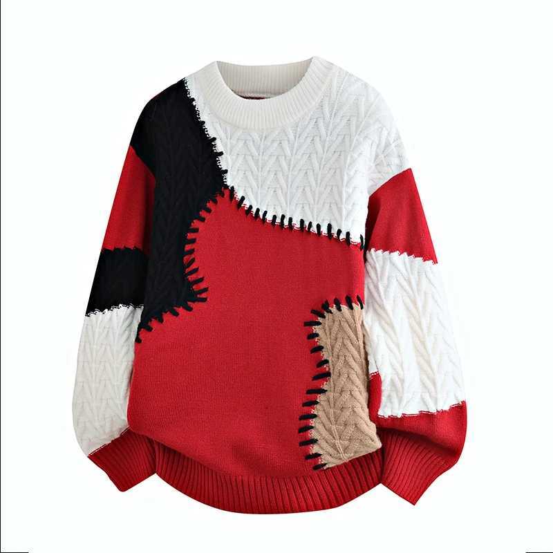 2025 Fashionable High Street Thorn Style Spliced Knitted Sweater Autumn Winter Warm Mens Top Hiphop Streetwear Fishing Sports J251029