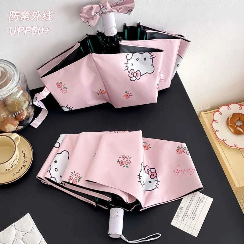 Sanrio New Sanrio Sweet Hello Kitty Cute Creative Cartoon Pattern Fashionable Folding Portable Vinyl Shade Umbrella for Rain or Shine L251029