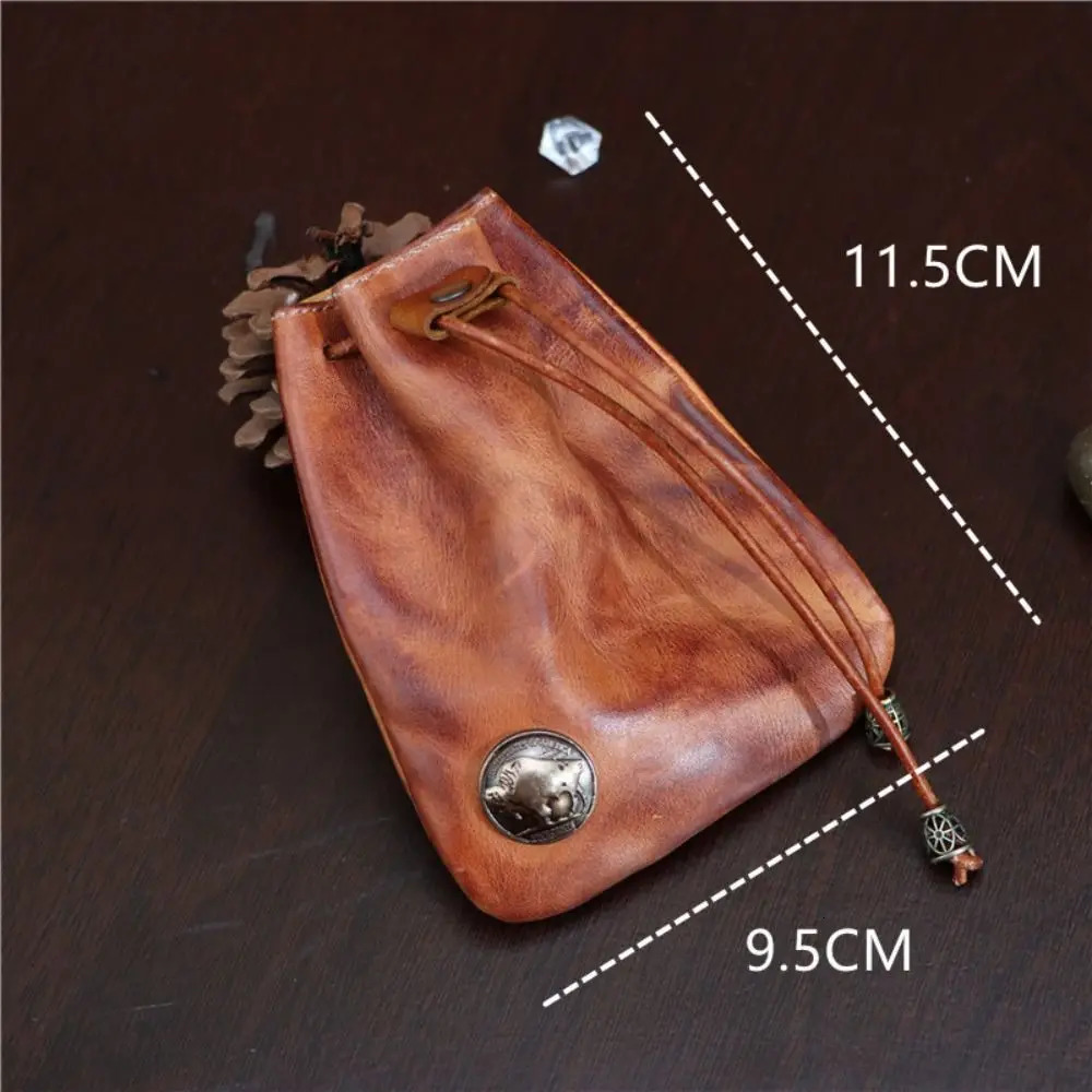 Retro Genuine Leather Coin Purse Pouch Drawstring Wallets Car Key Bag Simple Hanging Bag 251029