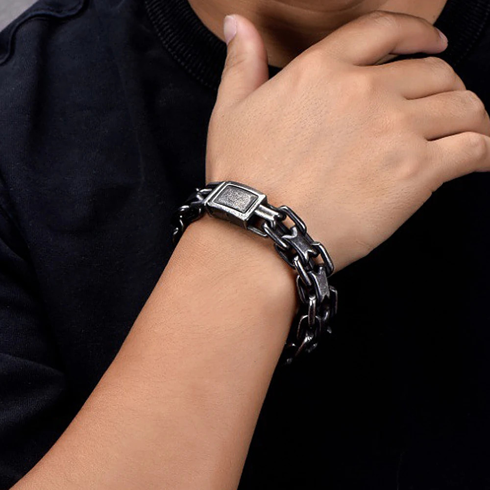 Vintage Heavy Double Zero Link Chain Bracelet For Men Boys Stainless Steel Fashion Punk Cuban Bangles Jewelry Gifts Drop 251028