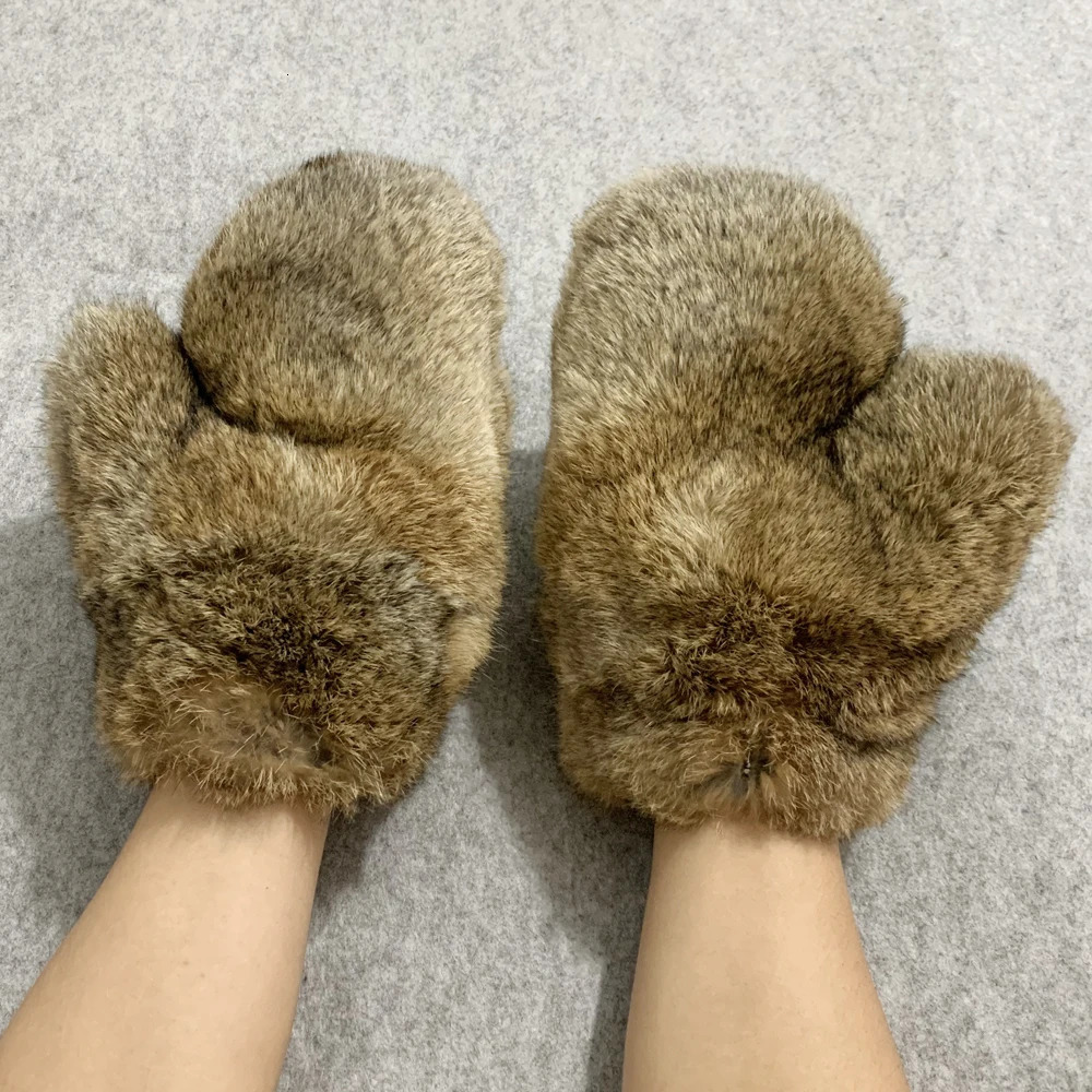 2025 Winter Women Real Genuine Rabbit Fur Mittens Fahion Unisex Warm Rabbit Fur Mitten Male Natural Fur Plus Gloves 251029