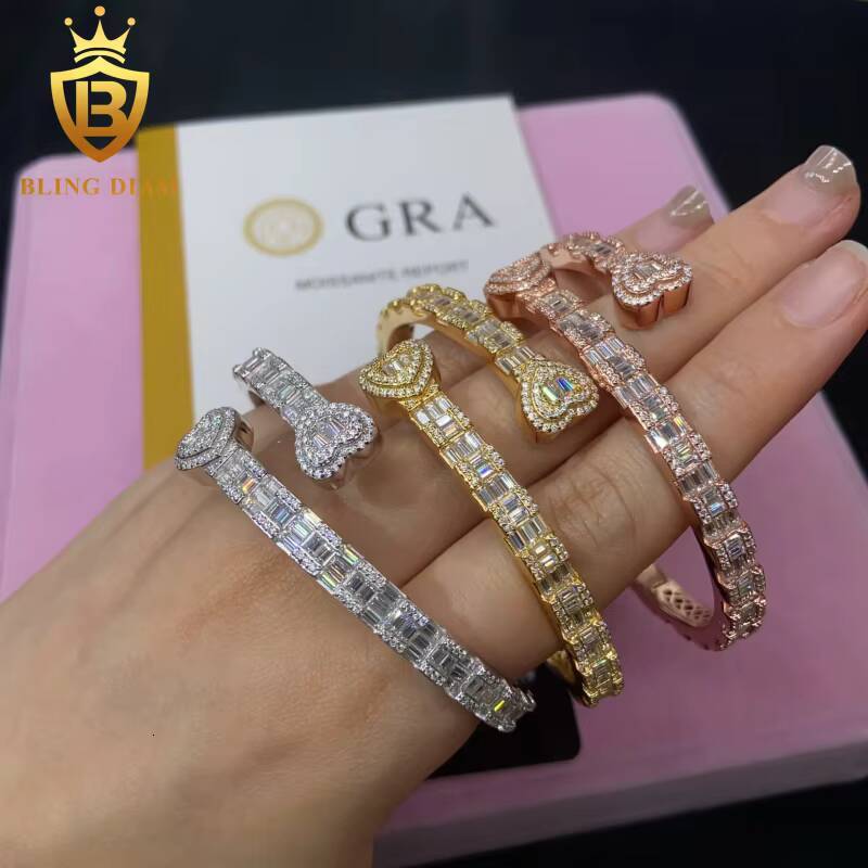 Hot Saling Hip Hop Style Bangles 925 Sterling Silver Iced Out VVS Moissanite Bracelet Pass Diamond Tester with GRA Certification