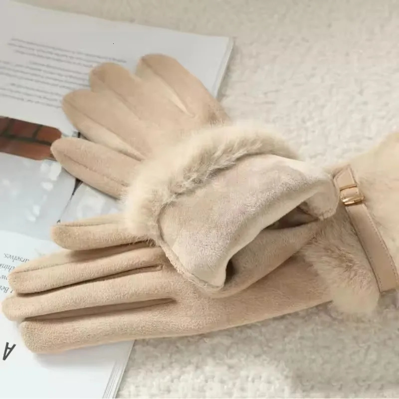 Winter Women Keep Warm Plus Velvet Touch Screen Thicken Plush Wrist Suede Gloves Fashion Personality Elegant Drive Cycling 251029