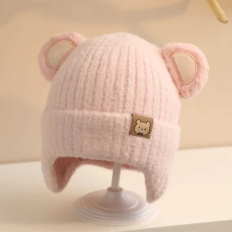 New Kids Bear Ear Hat Fluffy Fleece Lined Winter Knit Hat Ear Flaps Cute Cartoon Animal Warm Cap for Baby Boys Girls Toddler251028