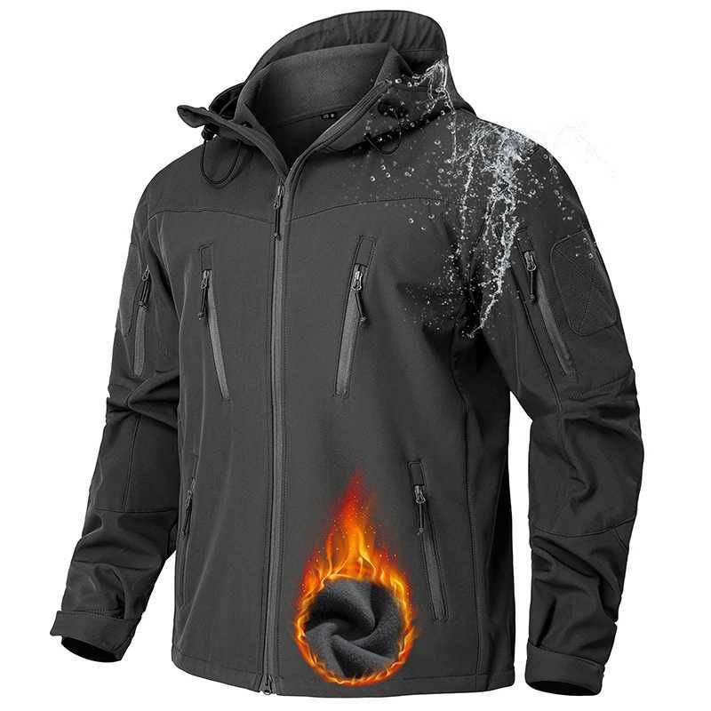 Mens Waterproof Softshell Tactical Jacket Outdoor Hiking Skiing Windbreaker Jacket Winter Windproof Fleece Hoodie Coat J251029