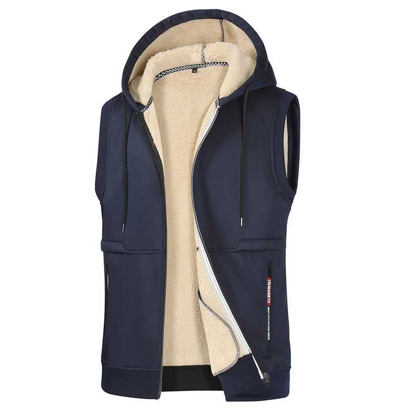 Autumn Winter Mens Lamb Wool Hooded Vest Jacket Men High Quality Vests Brand Fleece Warm Vest Coats Men Thicken Waistcoat Male W251029