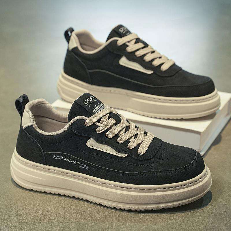 Shoes Summer 2025 New Trendy British Style Versatile Leather Waterproof Thick Sole Wear-resistant Men's Casual Sneakers
