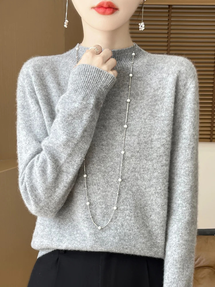 Fashion 100 Wool Sweater Womens MockNeck Knitwear Cashmere Pullovers Autumn Winter Long Sleeve Jumpers Clothing Tops 251016