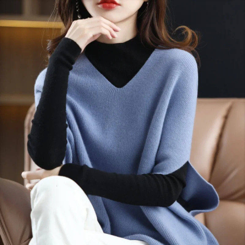 Autumn Winter Cashmere Sweater Vest Female Vneck Bat Sleeve Solid Color Versatile Sleeveless Loose Knit Waist B1 251029