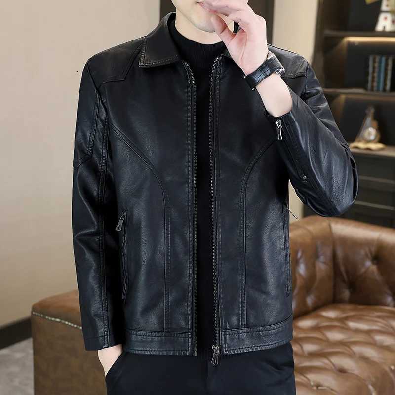 Highquality fashionable cool and trendy new lapel PU leather jacket for men highquality windproof cool and versatile jackeT251029