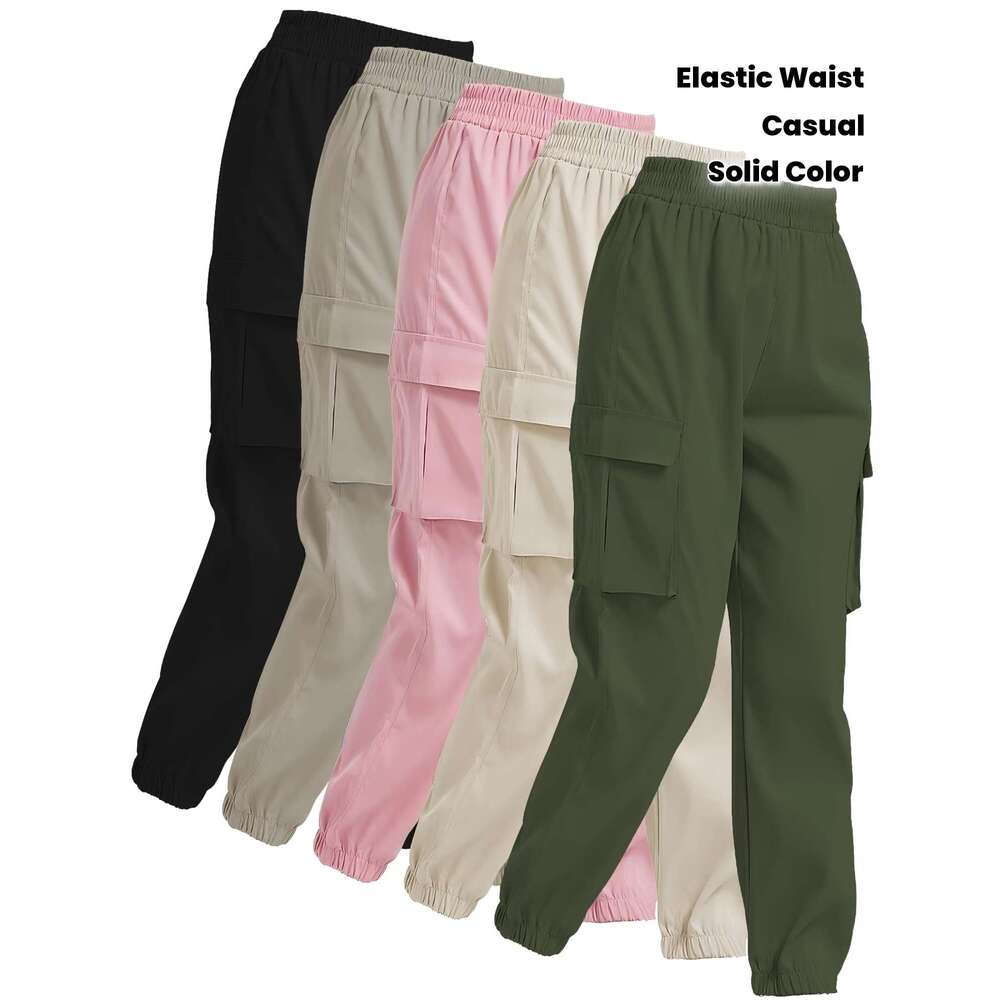 5pcs Solid Color Pocket Jogger Suitable for Autumn And Winter Casual Elastic Waist Sports Pants, Women's Clothing, Jogging Pants