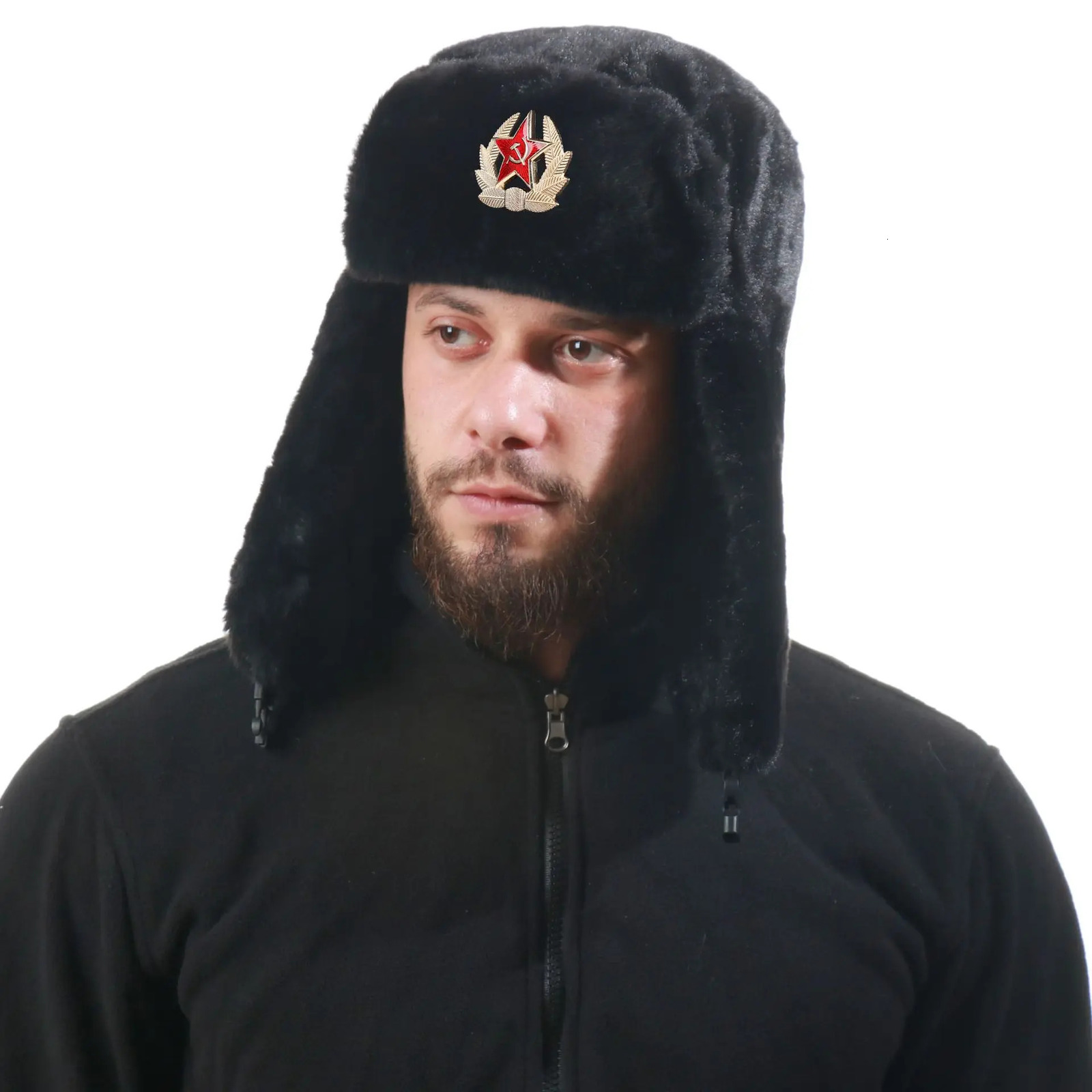 SupSindy Soviet Badge Ushanka MenWomen Bomber Hats CCCP Army Pilot Trapper Trooper Hat Winter Faux Rabbit Fur Earflap Snow Caps 251013