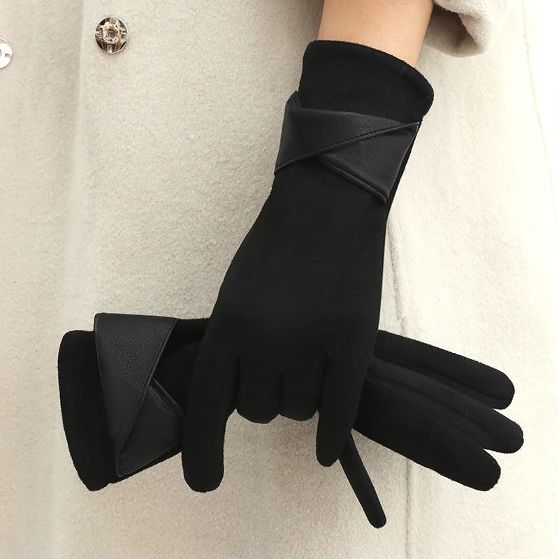 Fashion Winter Padded Warm Gloves Elegant Solid Color Suede Can Touch Screen Riding Ski for Women 251013