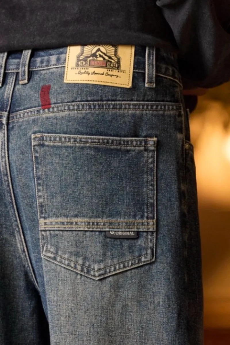 Mens Elastic Waist Jeans Relaxed Fit Mens Blue Jeans with Elastic Waist with Zipper and Button 251029