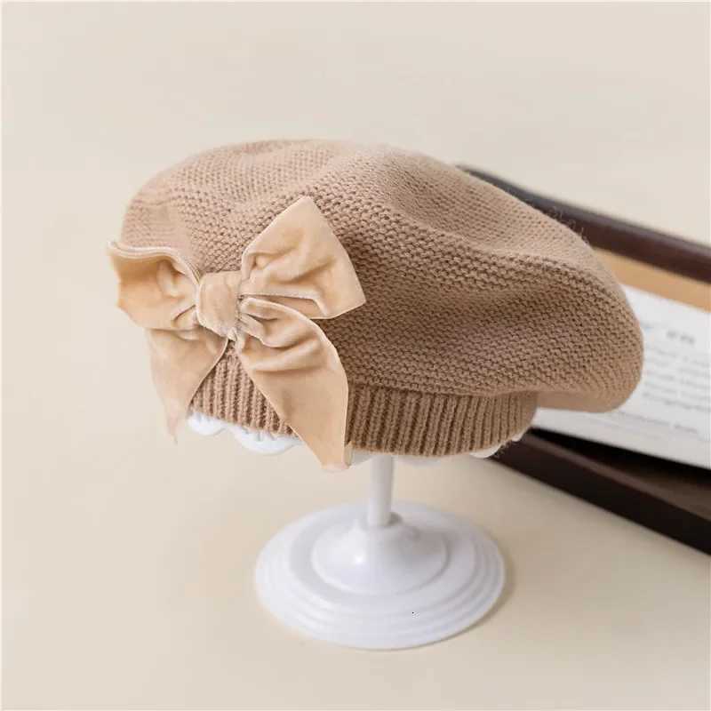 New Winter Baby Girls Warm Bowknot Knitted Hats Children Beret Beanie Hat Solid Hat Soft Comfortable Kids Bonnet For 312Years251028