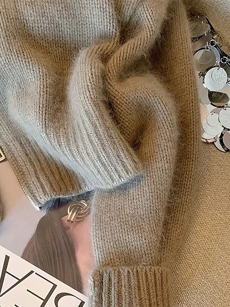 Patchwork Zipper Cropped Cardigan Women 400g Thick Autumn Knitted Sweater Bomber Jacket Vintage 2000s Short Fitted Knitwear Coat 251029