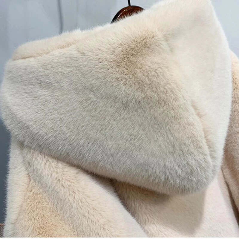 Winter Women High Quality Faux Rabbit Fur Coat Long Fur Coat Loose Lapel OverCoat Thick Warm Plus Size Female Plush Coats 251029