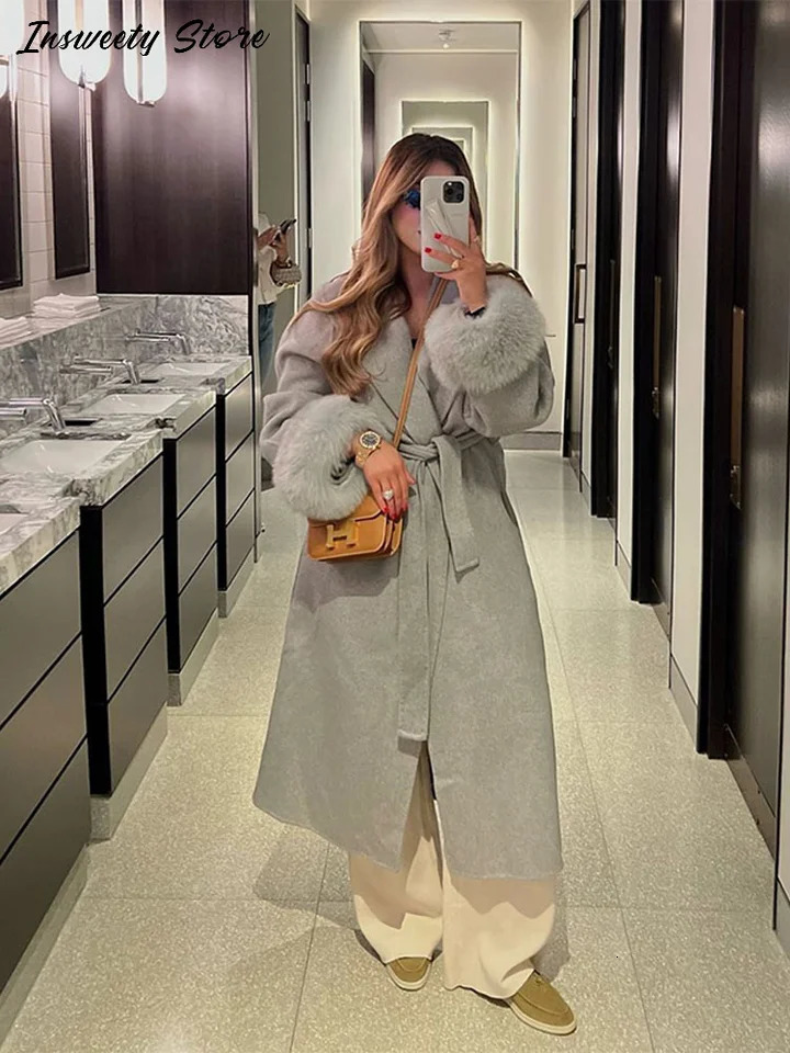 Elegant Solid Long Overcoat Women Turndown Collar Lace Up Full Sleeve Classic Warm Coat Lady Autumn Winter Casual Wear 251028